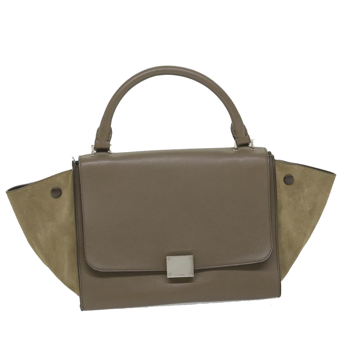 CELINE Trapeze Hand Bag Leather 2way Brown Gray Auth bs8887