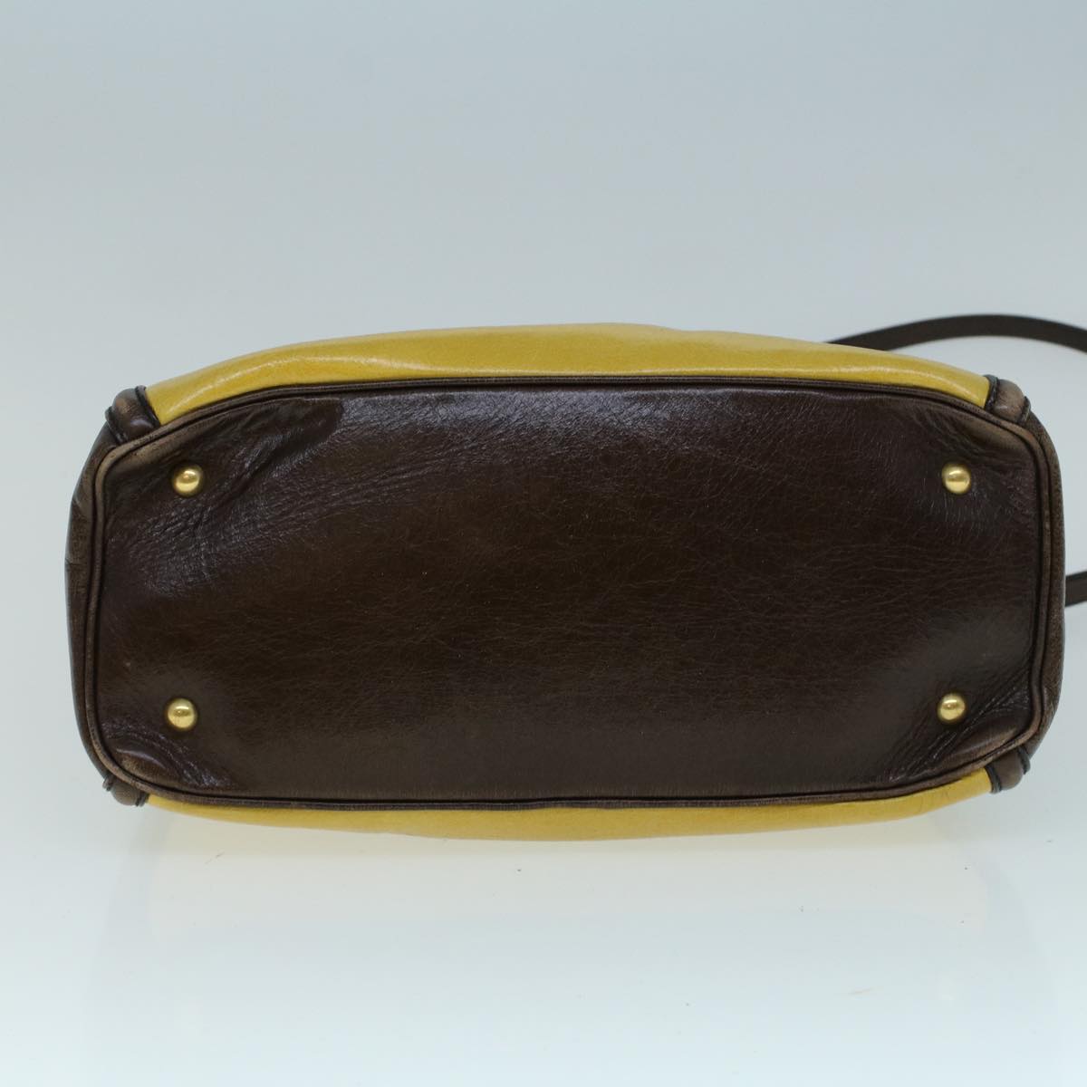 Miu Miu Shoulder Bag Vitello Shine Leather 2way Yellow Brown Auth bs8888