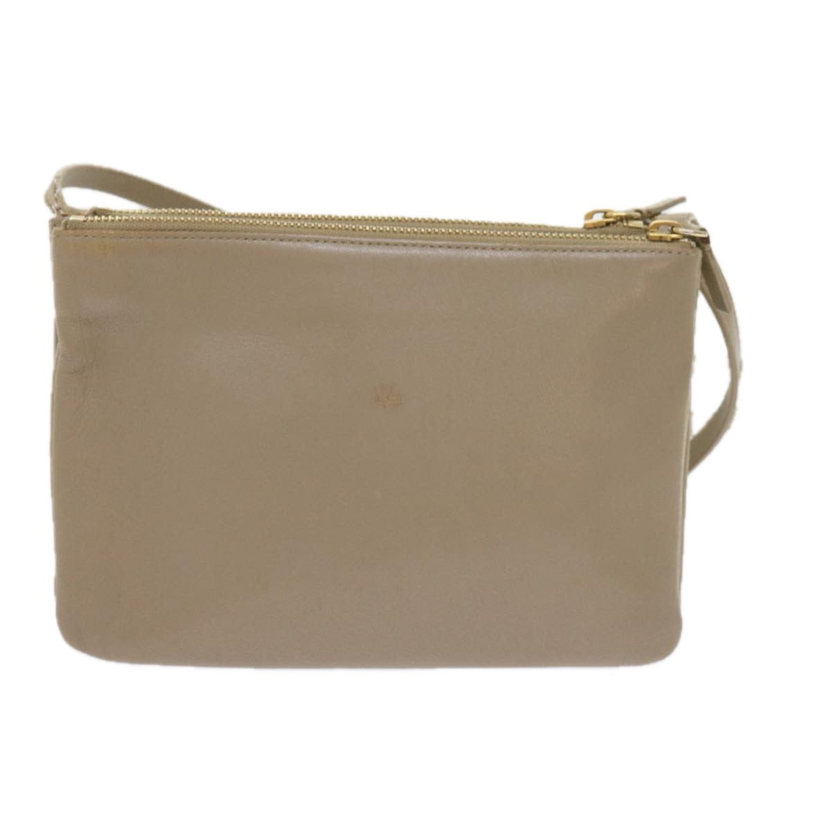 CELINE TRIO SMALL Shoulder Bag Leather Beige Auth bs8890