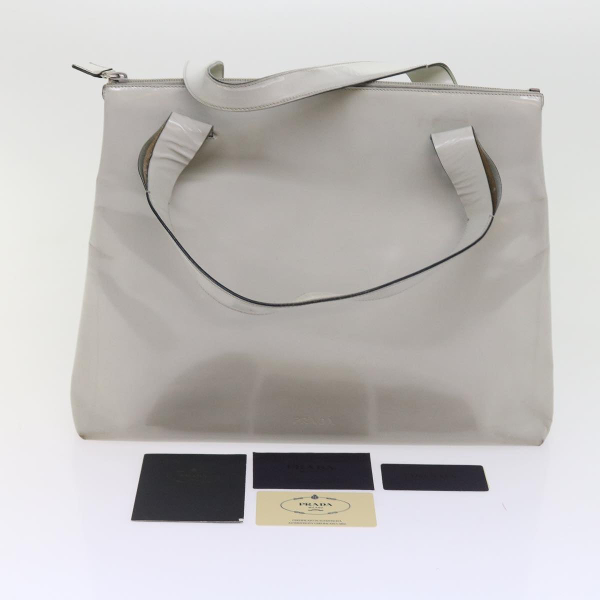 PRADA Shoulder Bag Leather Gray Auth bs8901