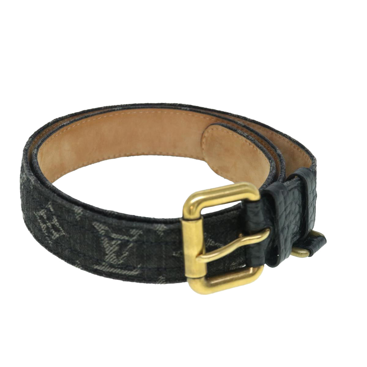 LOUIS VUITTON Monogram Denim Ceinture Belt 36.6"" Black M6972W LV Auth bs8908