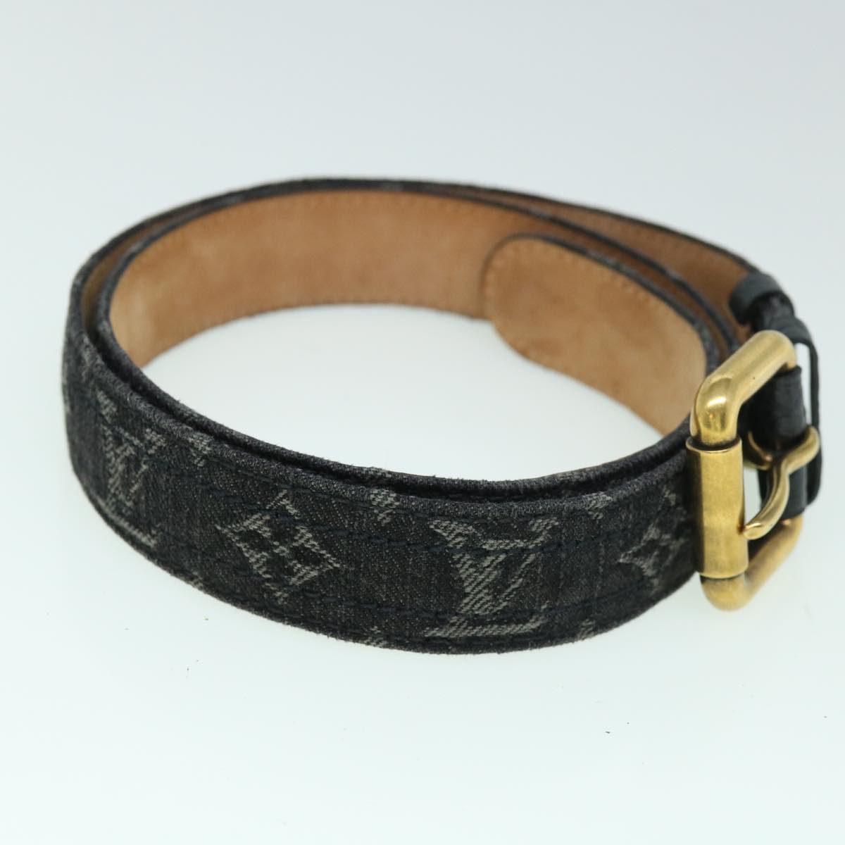 LOUIS VUITTON Monogram Denim Ceinture Belt 36.6"" Black M6972W LV Auth bs8908