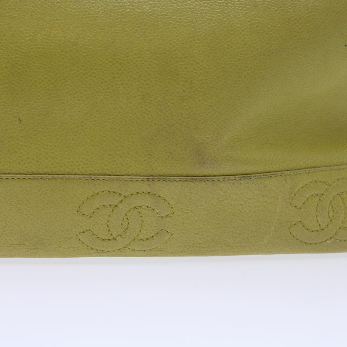 CHANEL Chain Shoulder Bag Caviar Skin Green CC Auth bs8909 - 0