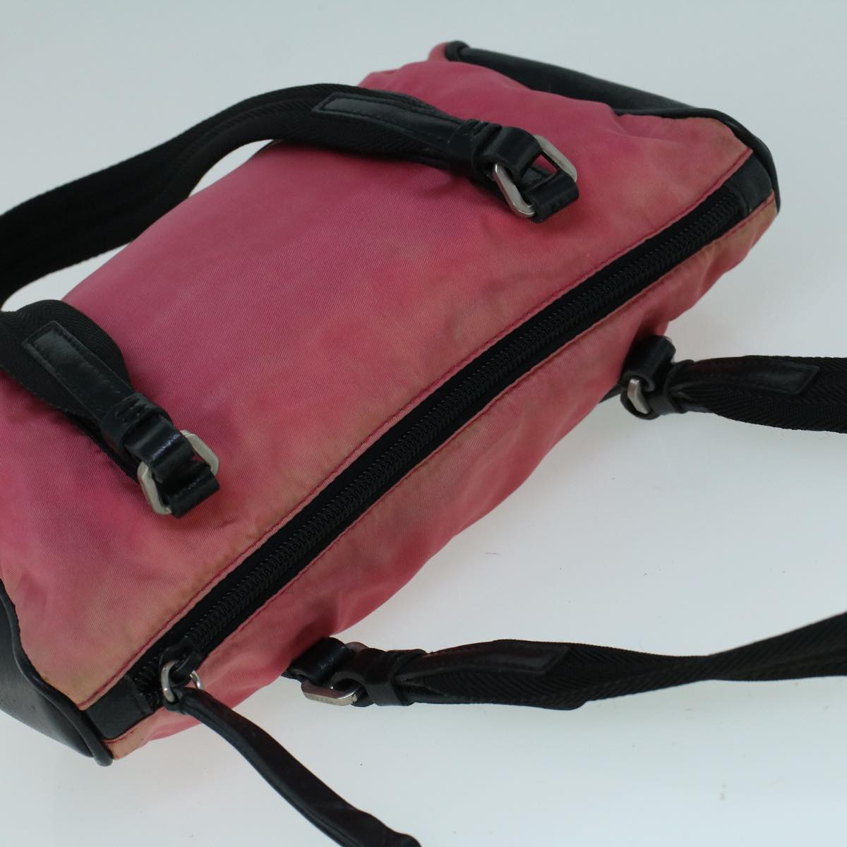PRADA Shoulder Bag Nylon Leather Pink Black Auth bs8920