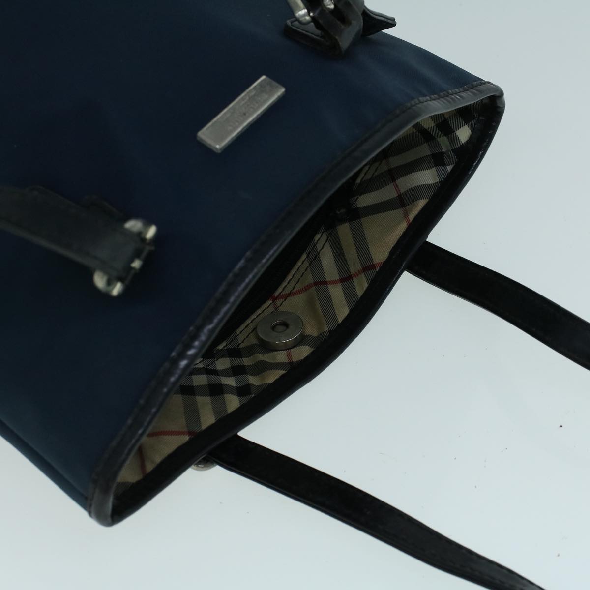 BURBERRY Nova Check Shoulder Bag Nylon Leather Navy Beige Auth bs8926