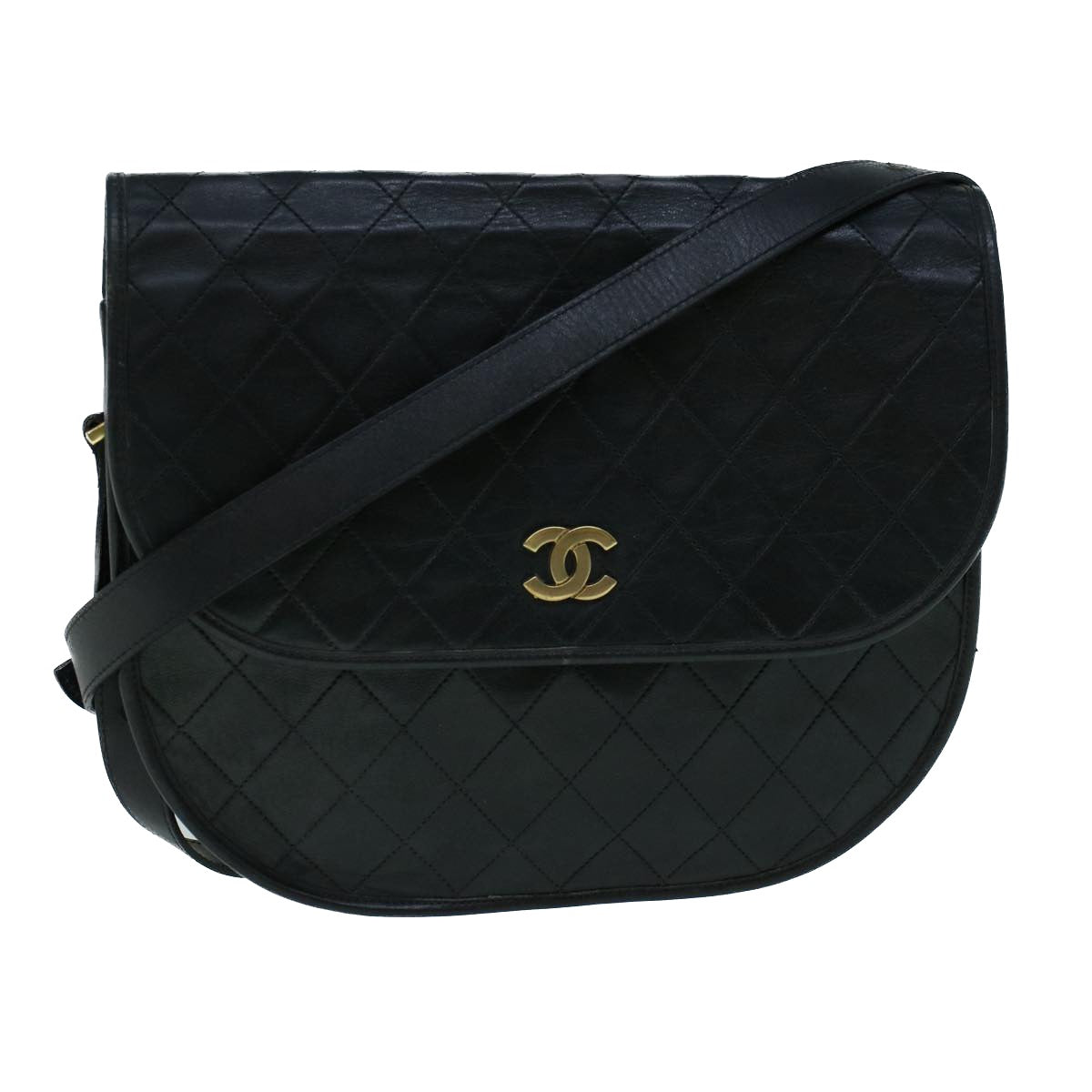 CHANEL Matelasse Shoulder Bag Lamb Skin Black CC Auth bs8946