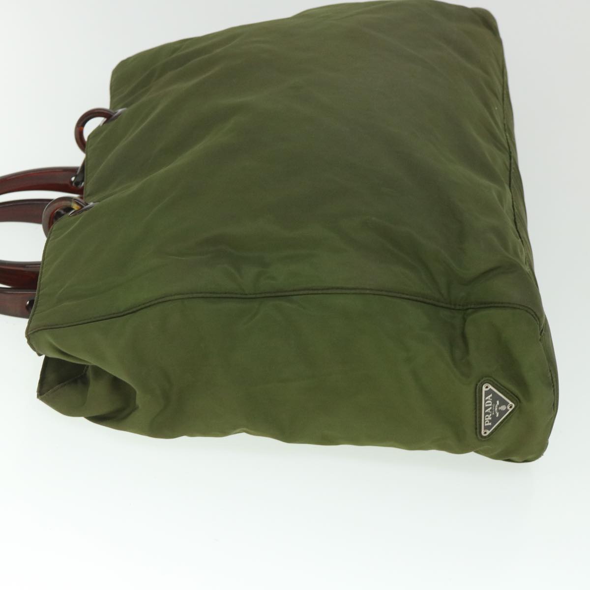 PRADA Hand Bag Nylon Khaki Auth bs8948