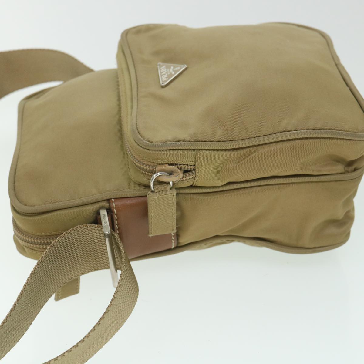 PRADA Shoulder Bag Nylon Beige Auth bs8952