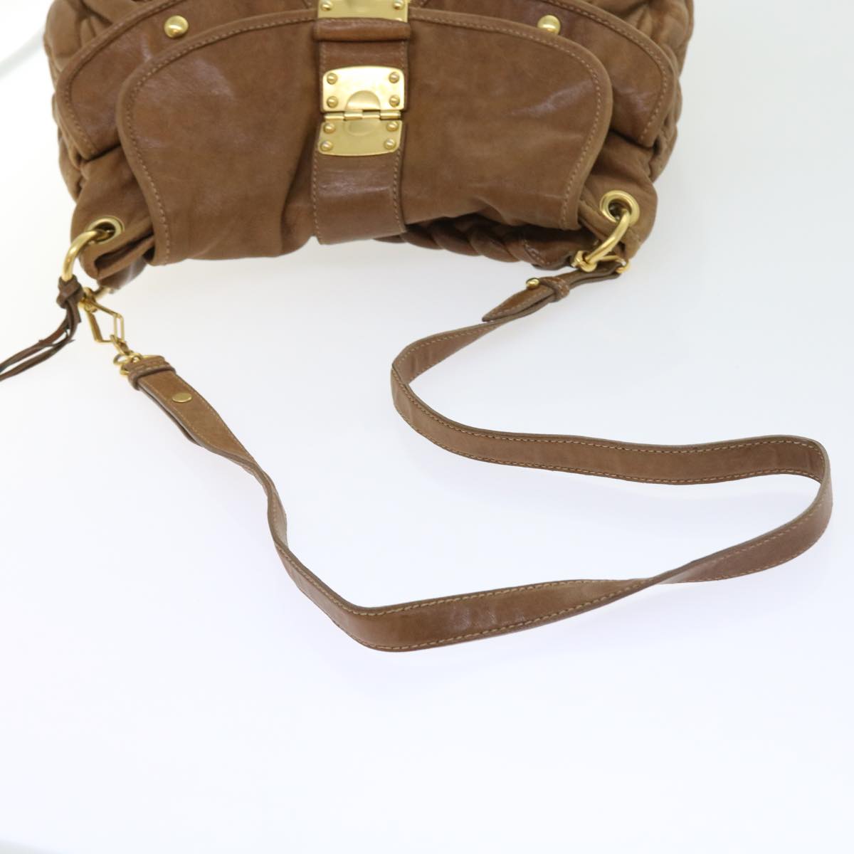 Miu Miu Shoulder Bag Leather 2way Brown Auth bs8972