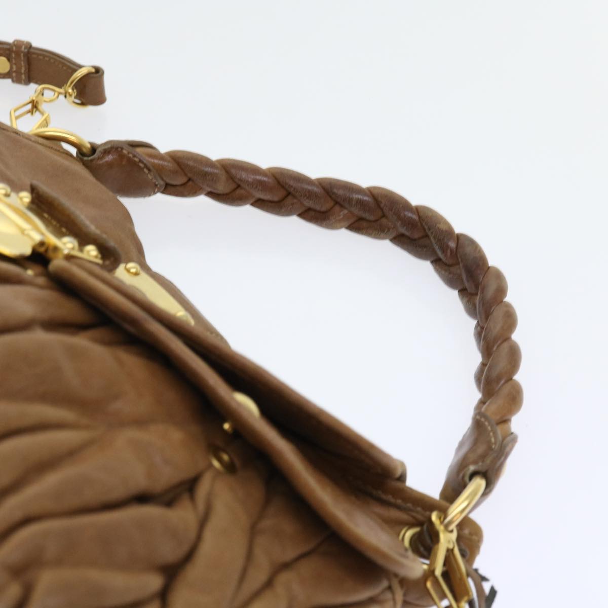 Miu Miu Shoulder Bag Leather 2way Brown Auth bs8972