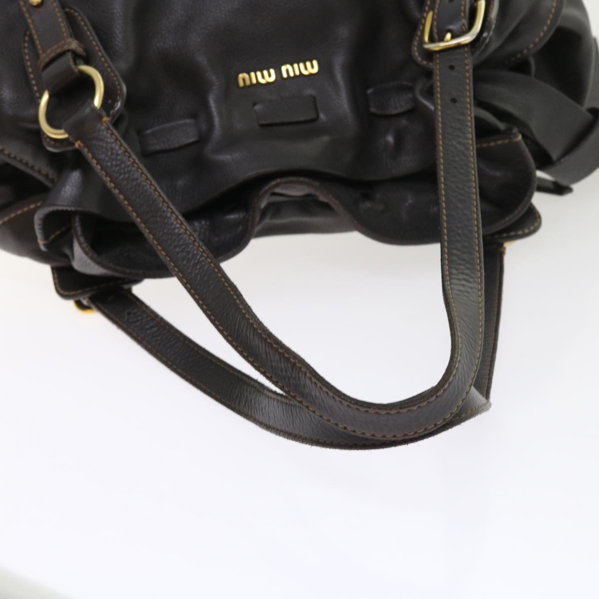 Miu Miu Shoulder Bag Leather Brown Auth bs8974