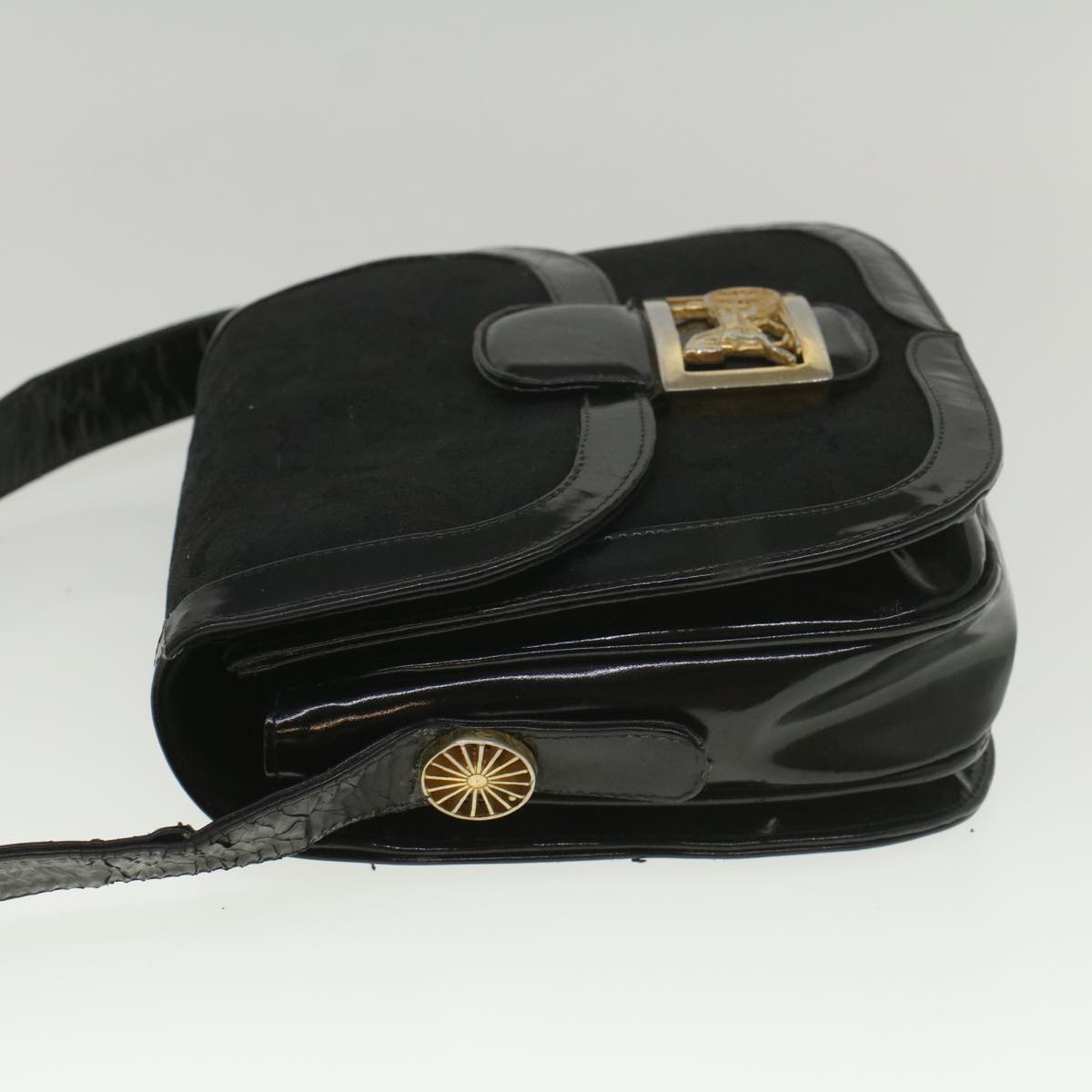 CELINE C Macadam Canvas Horse Carriage Shoulder Bag Black Auth bs8998