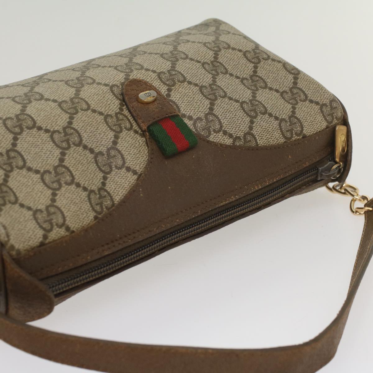 GUCCI GG Supreme Web Sherry Line Shoulder Bag Beige Red 89 02 018 Auth bs9008