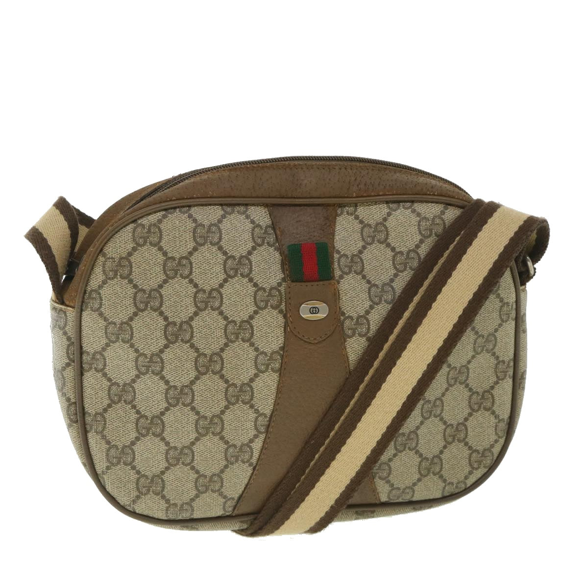 GUCCI GG Supreme Web Sherry Line Shoulder Bag Beige Red 89 01 034 Auth bs9010