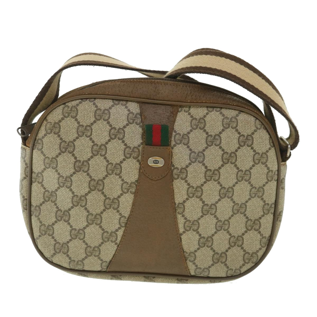 GUCCI GG Supreme Web Sherry Line Shoulder Bag Beige Red 89 01 034 Auth bs9010