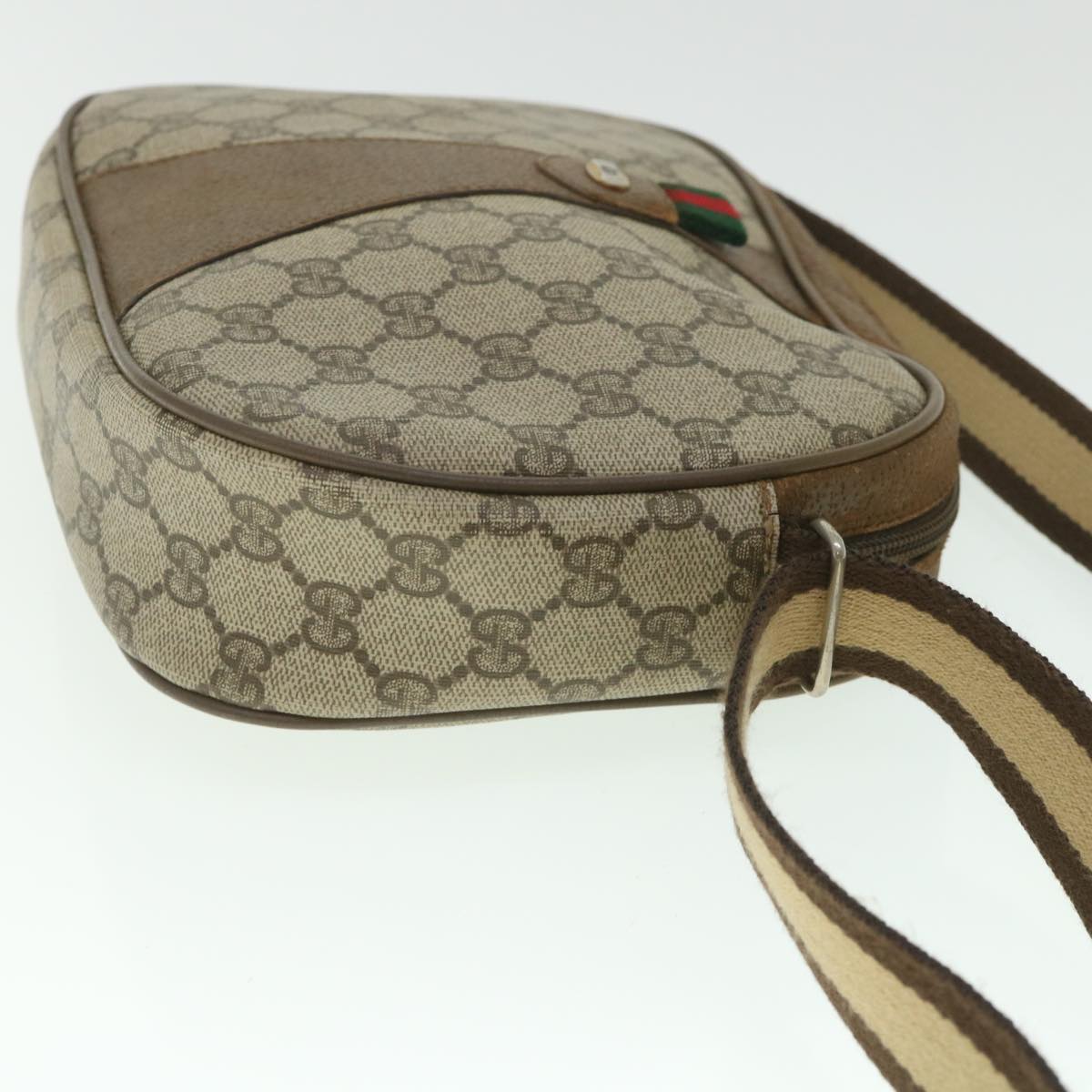 GUCCI GG Supreme Web Sherry Line Shoulder Bag Beige Red 89 01 034 Auth bs9010