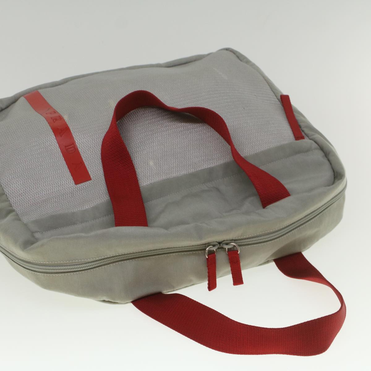 PRADA Sports Tote Bag Nylon Silver Red Auth bs9019