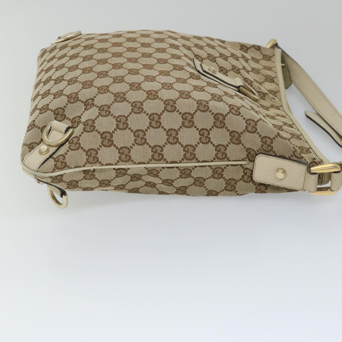 GUCCI GG Canvas Shoulder Bag Beige White 131326 Auth bs9022