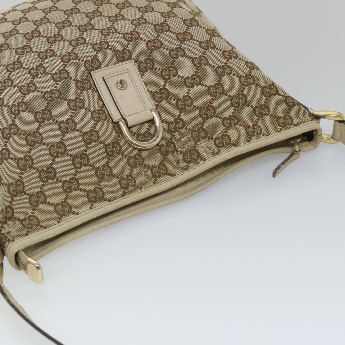 GUCCI GG Canvas Shoulder Bag Beige White 131326 Auth bs9022