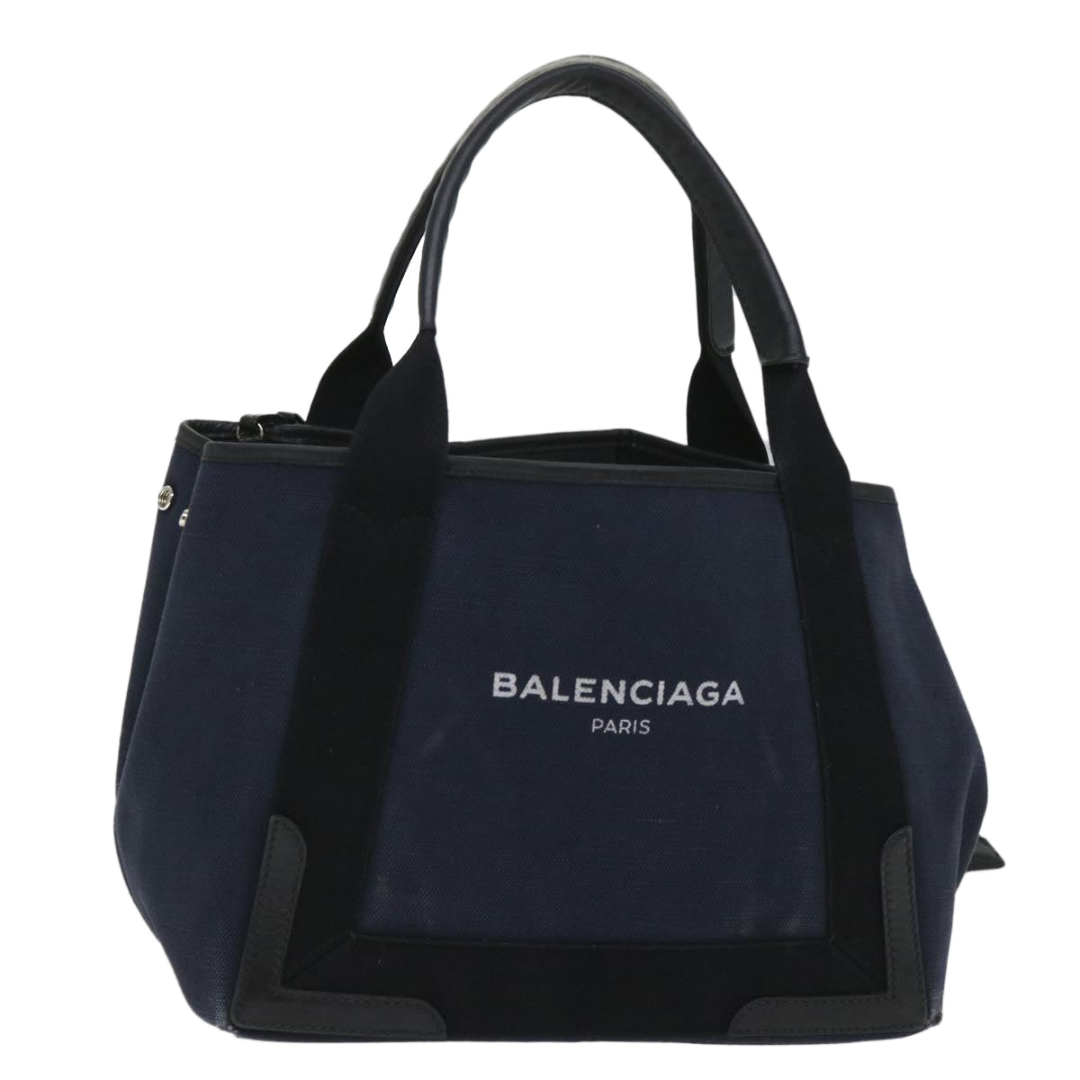 BALENCIAGA Tote Bag Canvas Navy Black Auth bs9027