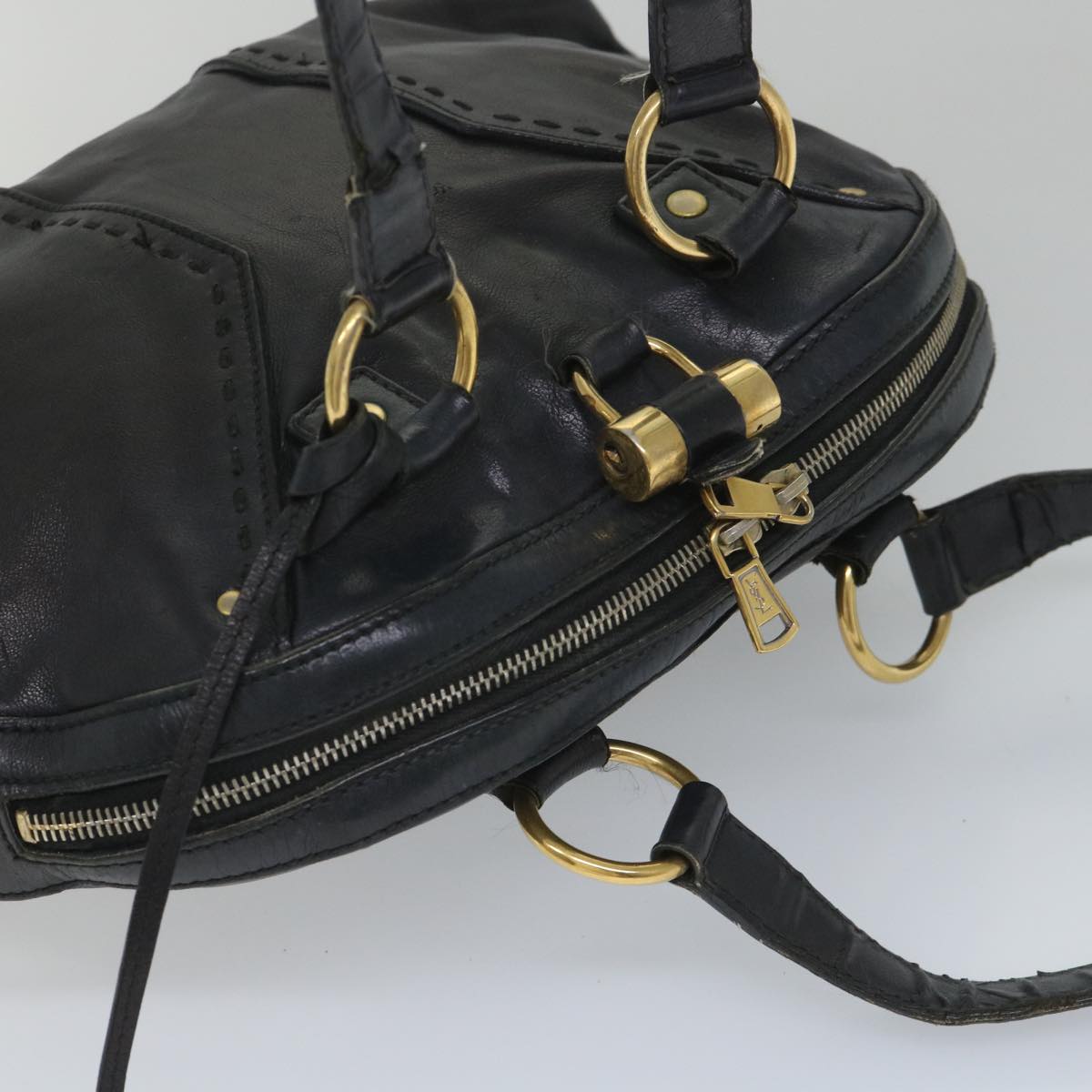 SAINT LAURENT Shoulder Bag Leather Black Auth bs9029