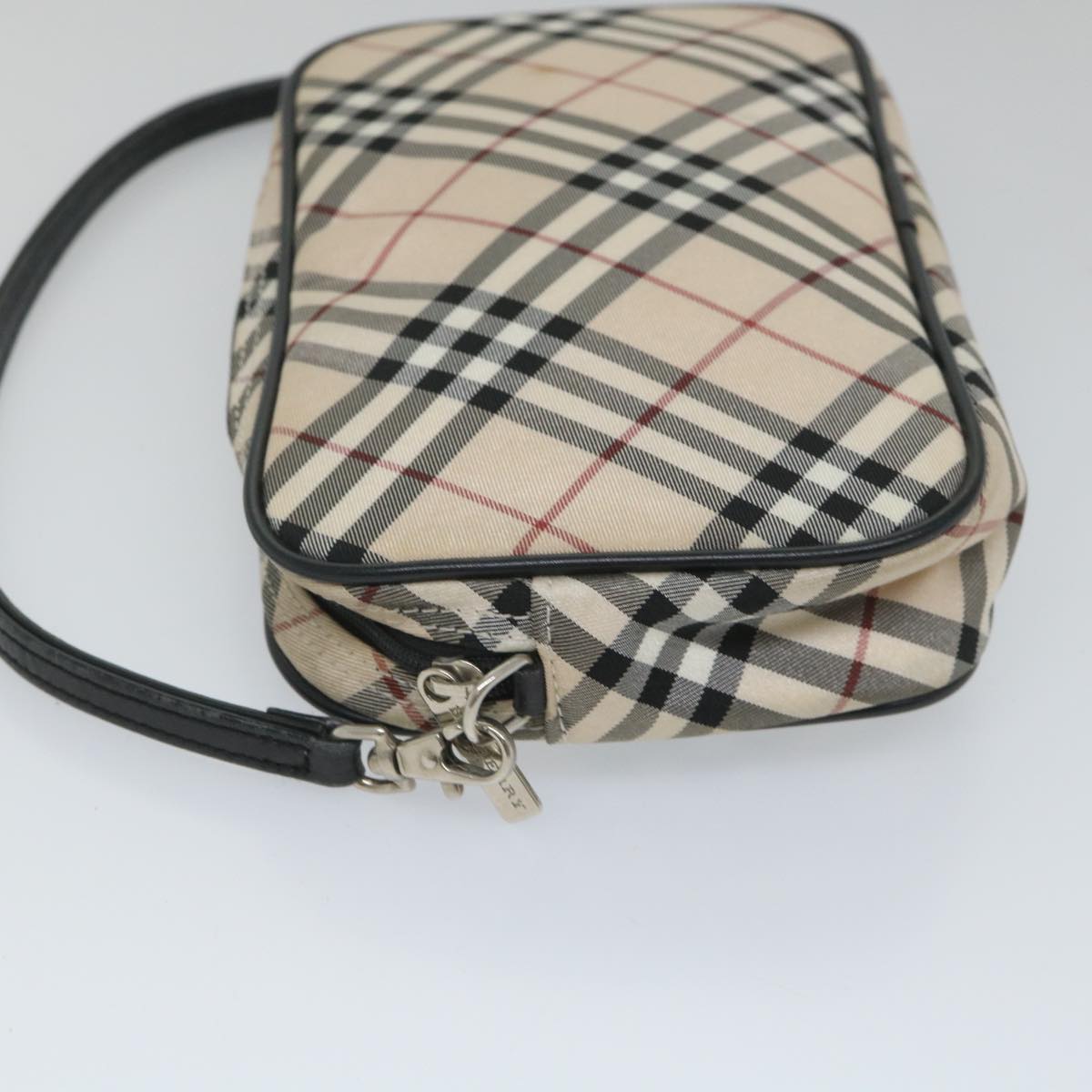 BURBERRY Nova Check Accessory Pouch Nylon Beige Black Auth bs9046