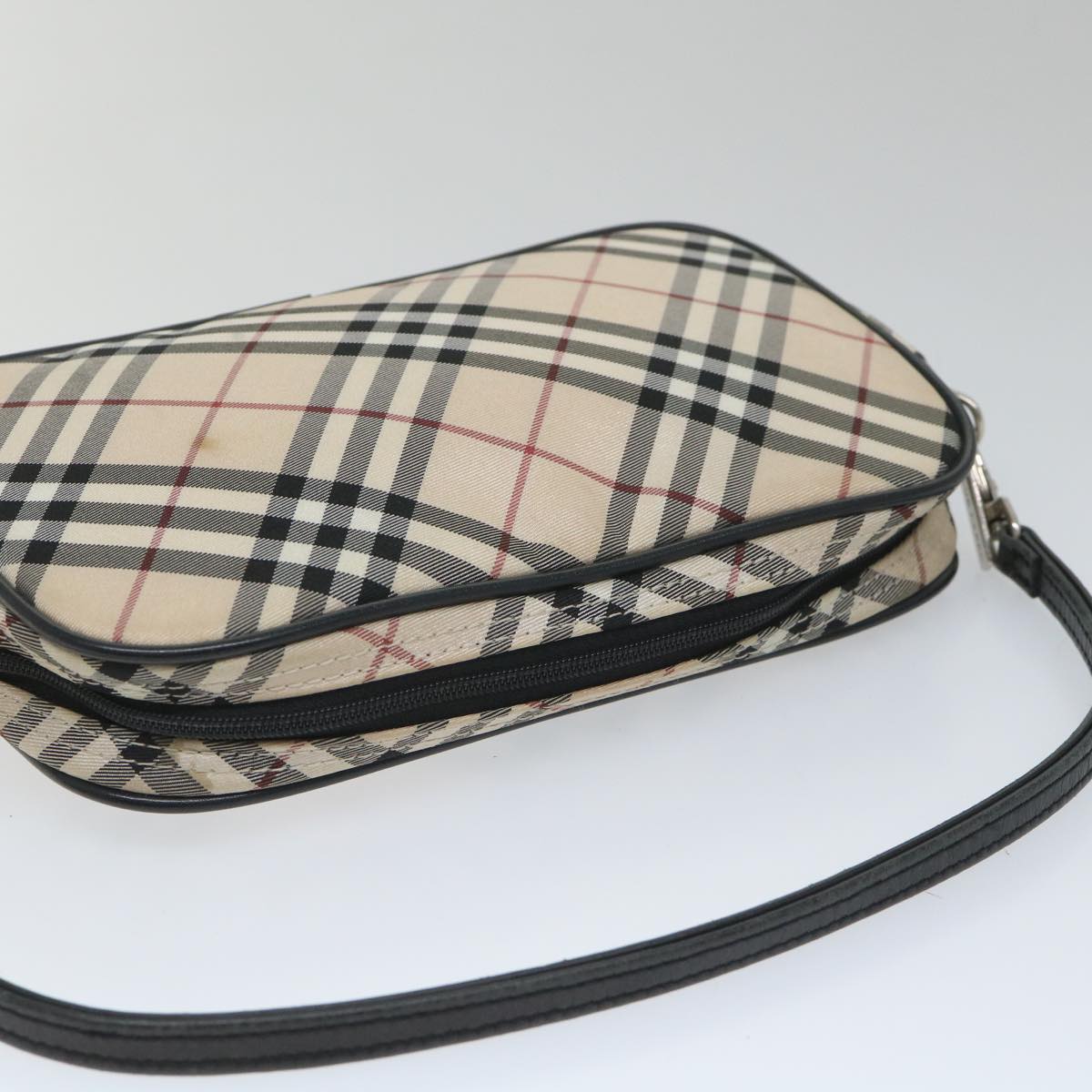 BURBERRY Nova Check Accessory Pouch Nylon Beige Black Auth bs9046