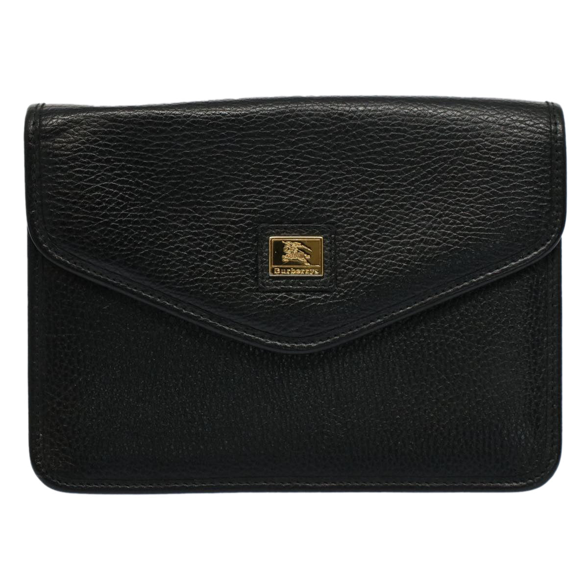 Burberrys Clutch Bag Leather Black Auth bs9049