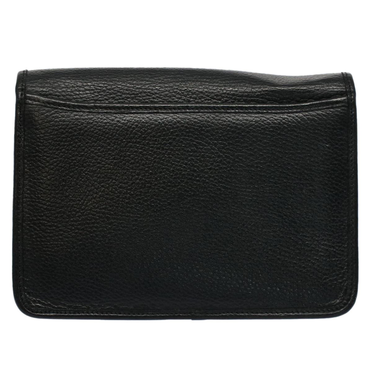 Burberrys Clutch Bag Leather Black Auth bs9049