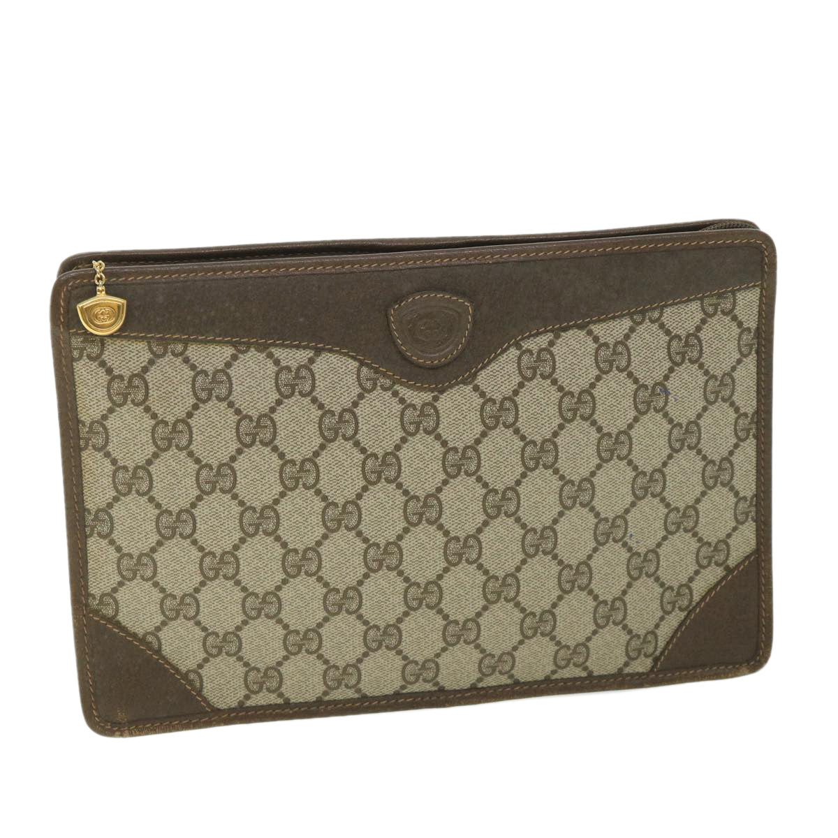 GUCCI GG Supreme Clutch Bag PVC Leather Beige 014 115 0100 Auth bs9067