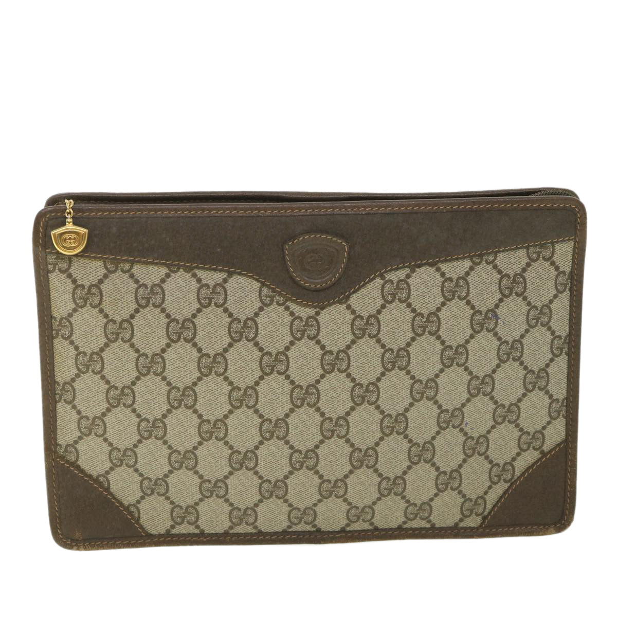 GUCCI GG Supreme Clutch Bag PVC Leather Beige 014 115 0100 Auth bs9067