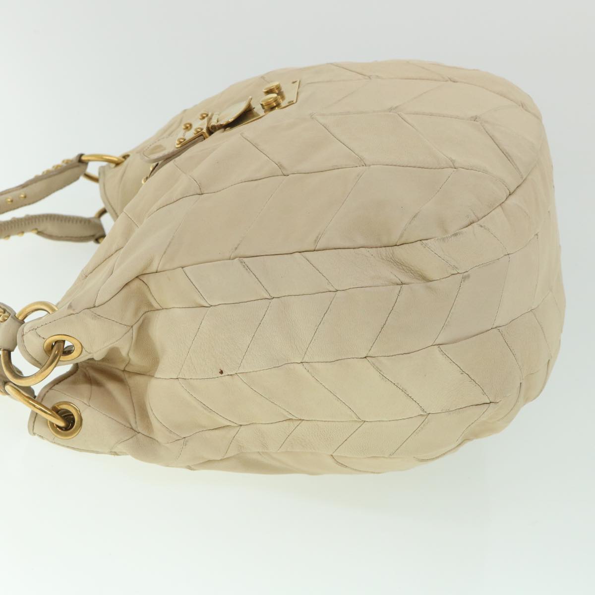 Miu Miu Shoulder Bag Leather Beige Auth bs9076