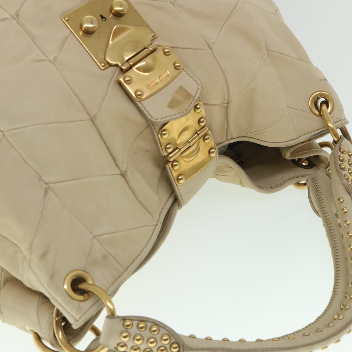 Miu Miu Shoulder Bag Leather Beige Auth bs9076