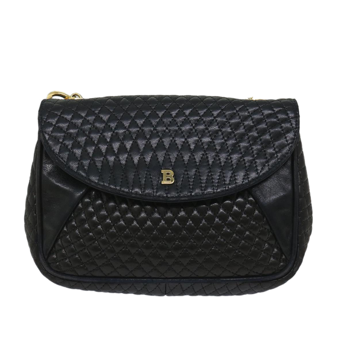 BALLY Quilted Shoulder Bag Leather Black Auth bs9082
