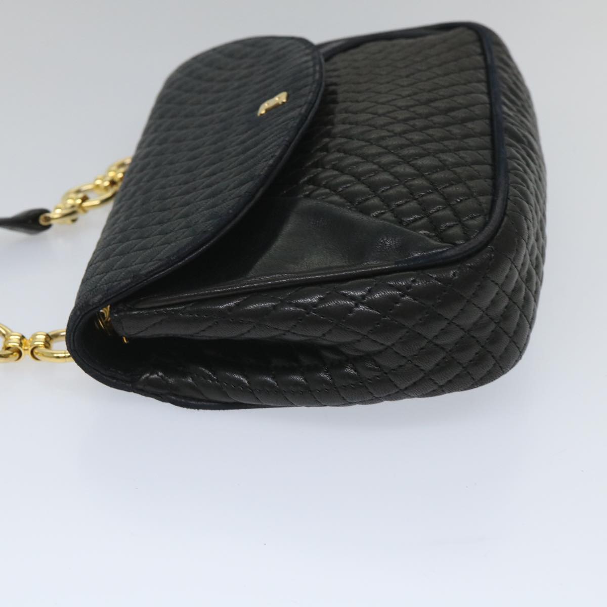 BALLY Quilted Shoulder Bag Leather Black Auth bs9082