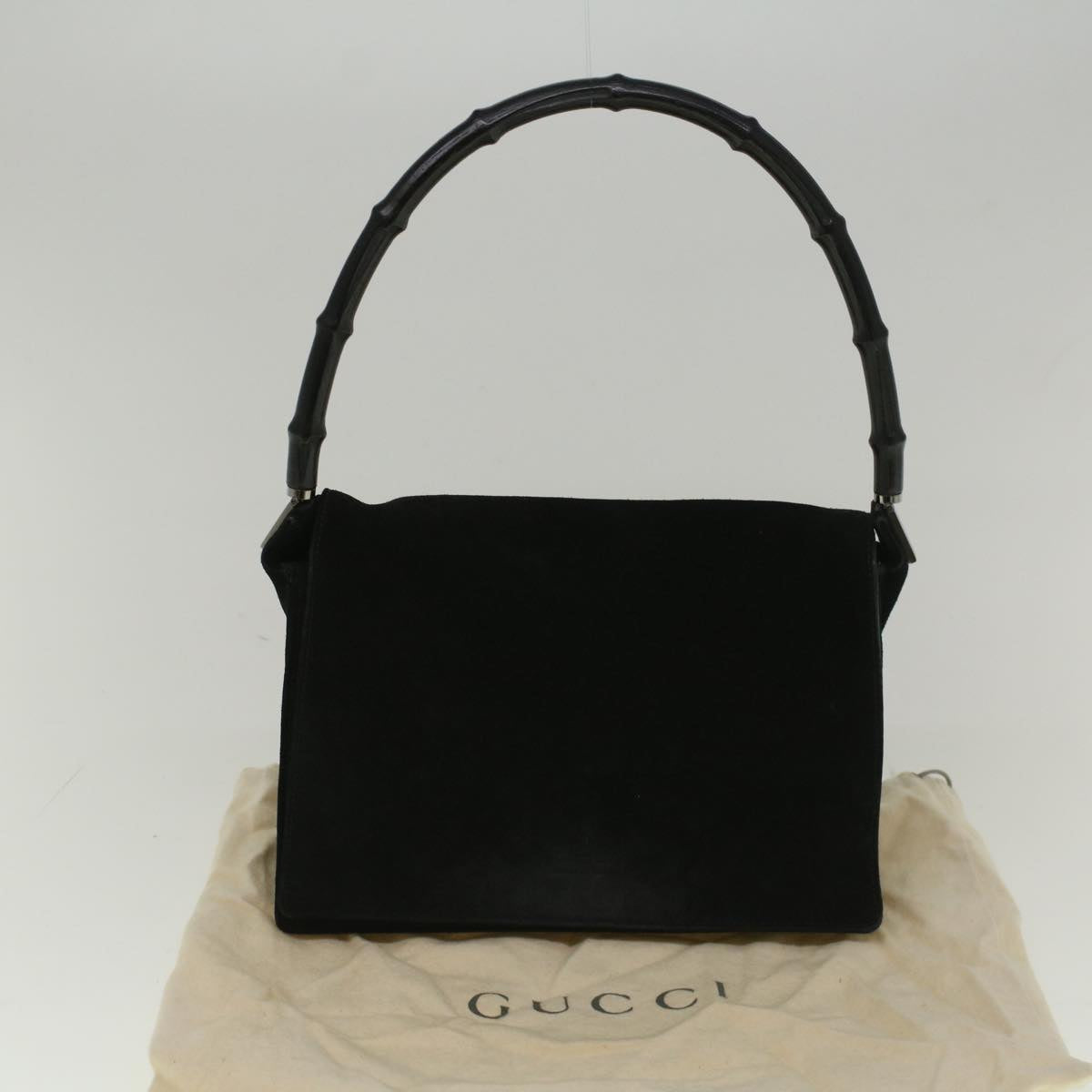 GUCCI Bamboo Shoulder Bag Suede Black 001 3289 2404 Auth bs9084