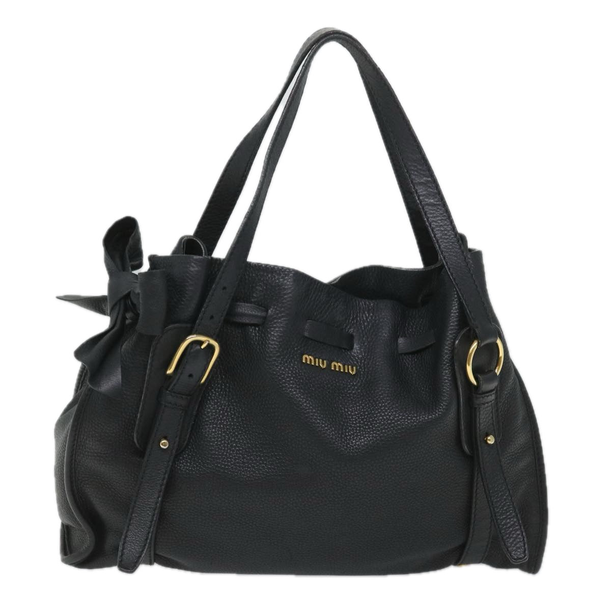 Miu Miu Shoulder Bag Leather Black Auth bs9095 - 0