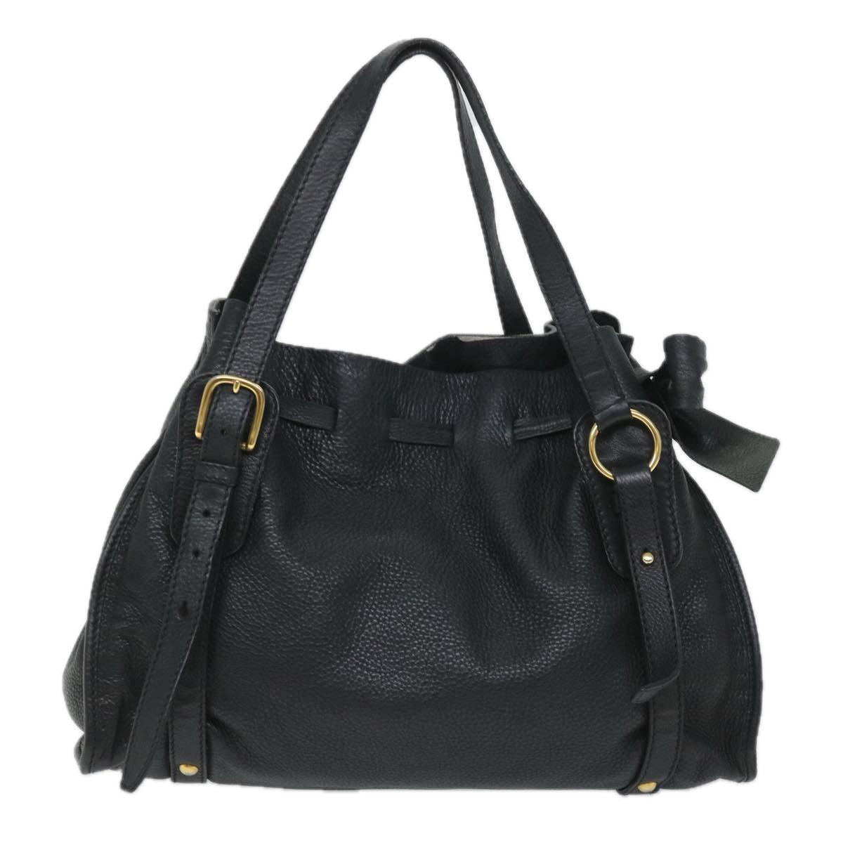 Miu Miu Shoulder Bag Leather Black Auth bs9095