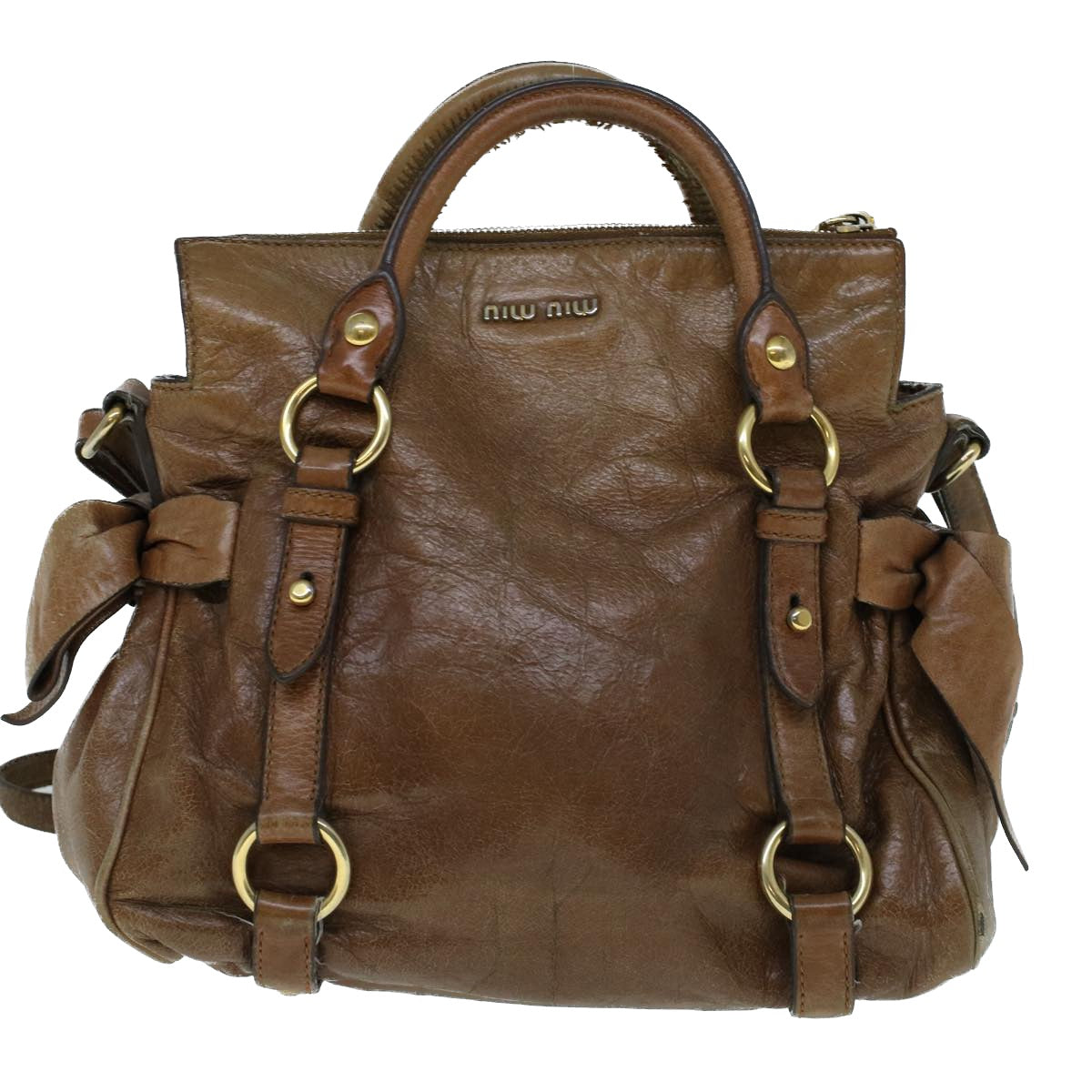 Miu Miu Shoulder Bag Leather 2way Brown Auth bs9096