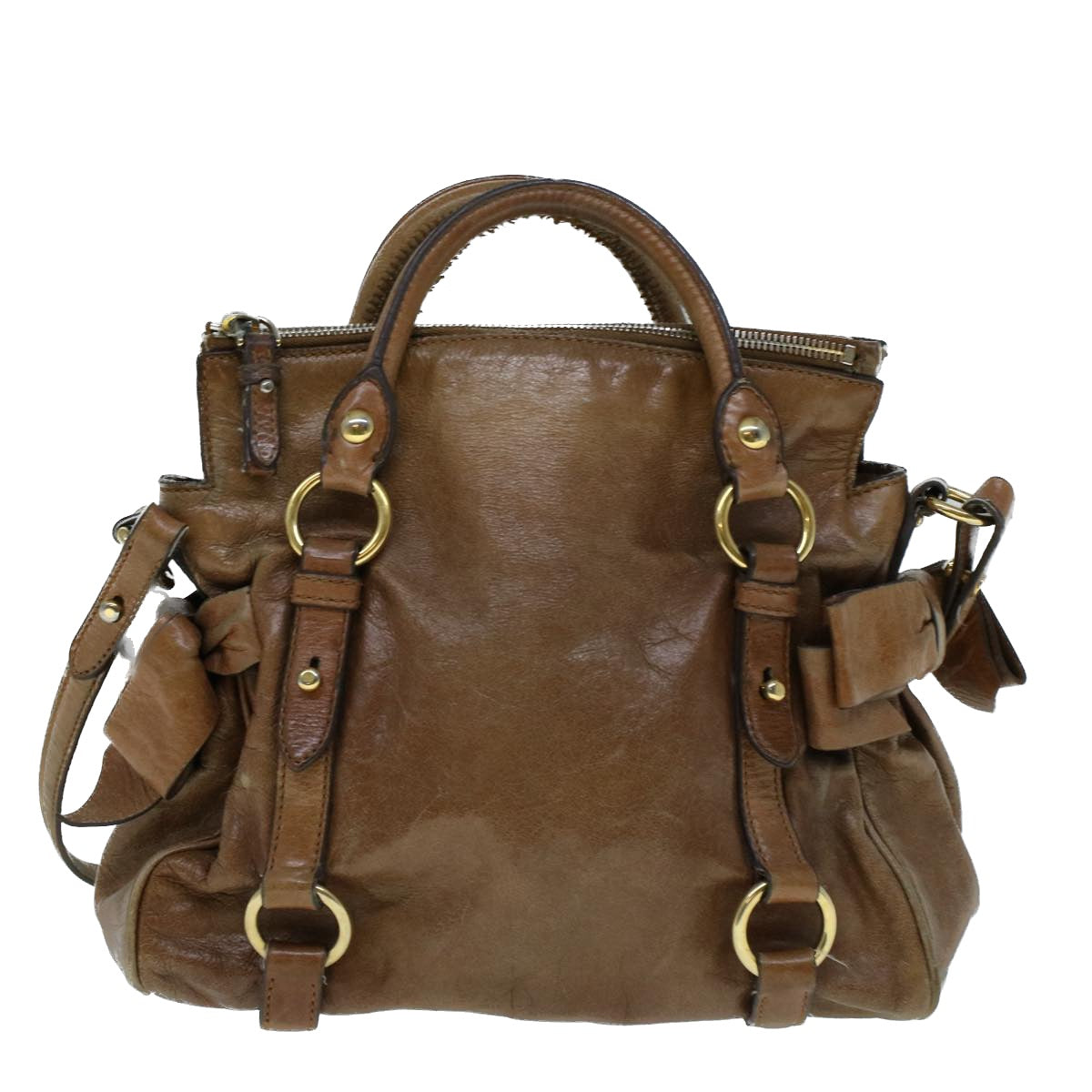 Miu Miu Shoulder Bag Leather 2way Brown Auth bs9096 - 0