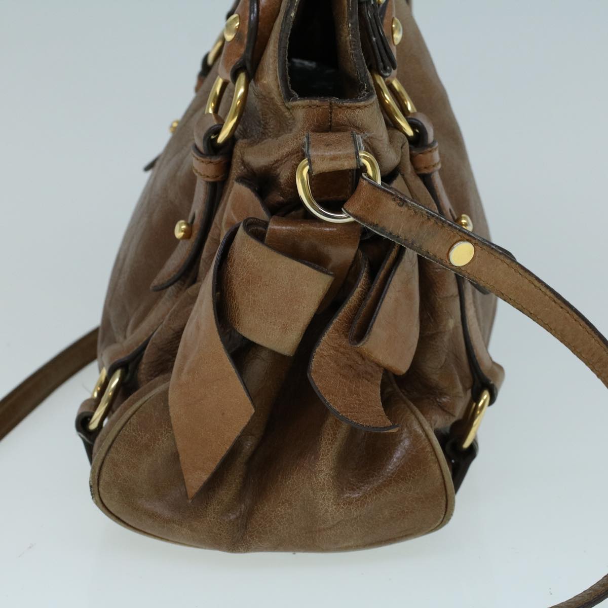 Miu Miu Shoulder Bag Leather 2way Brown Auth bs9096