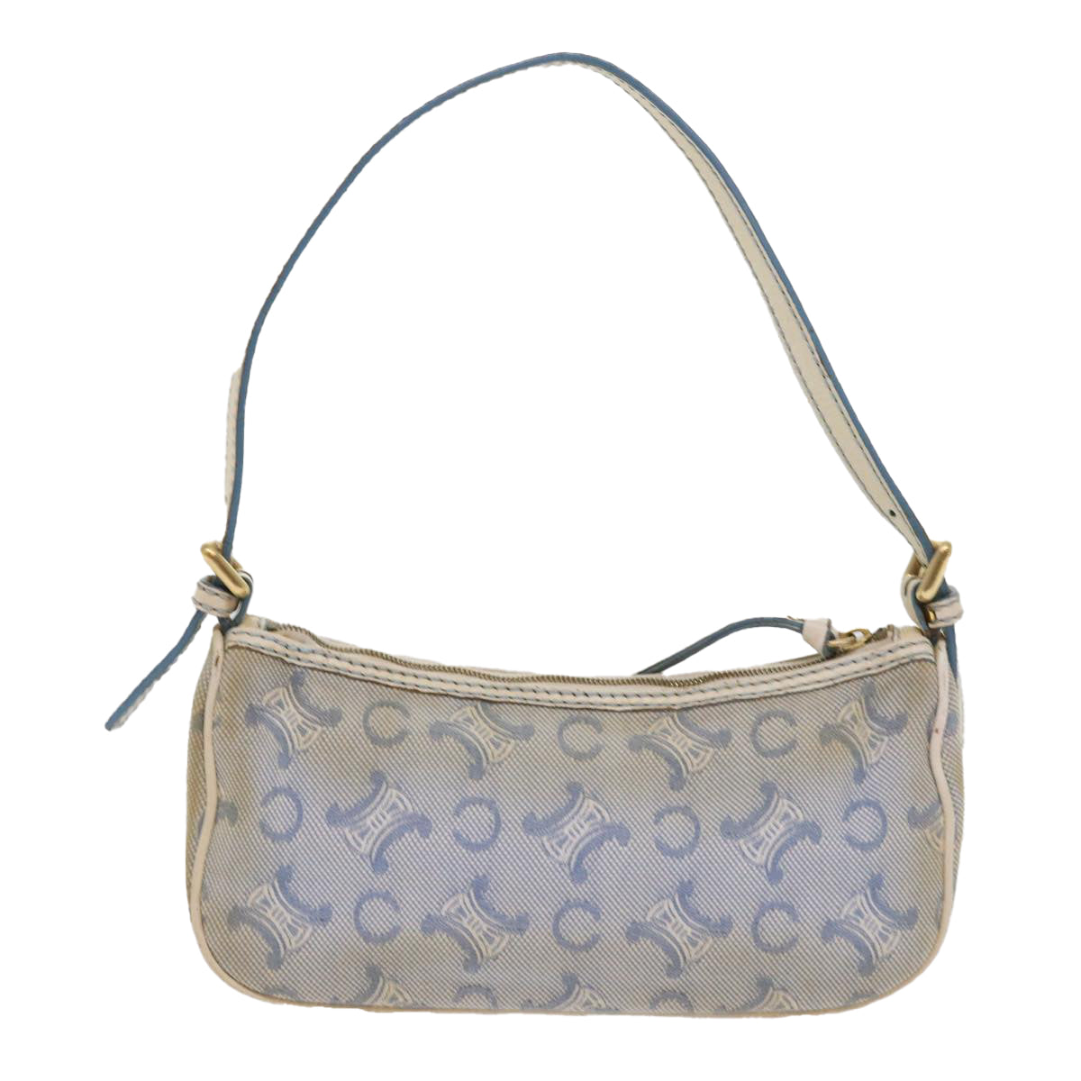 CELINE C Macadam Canvas Accessory Pouch Light Blue Auth bs9099