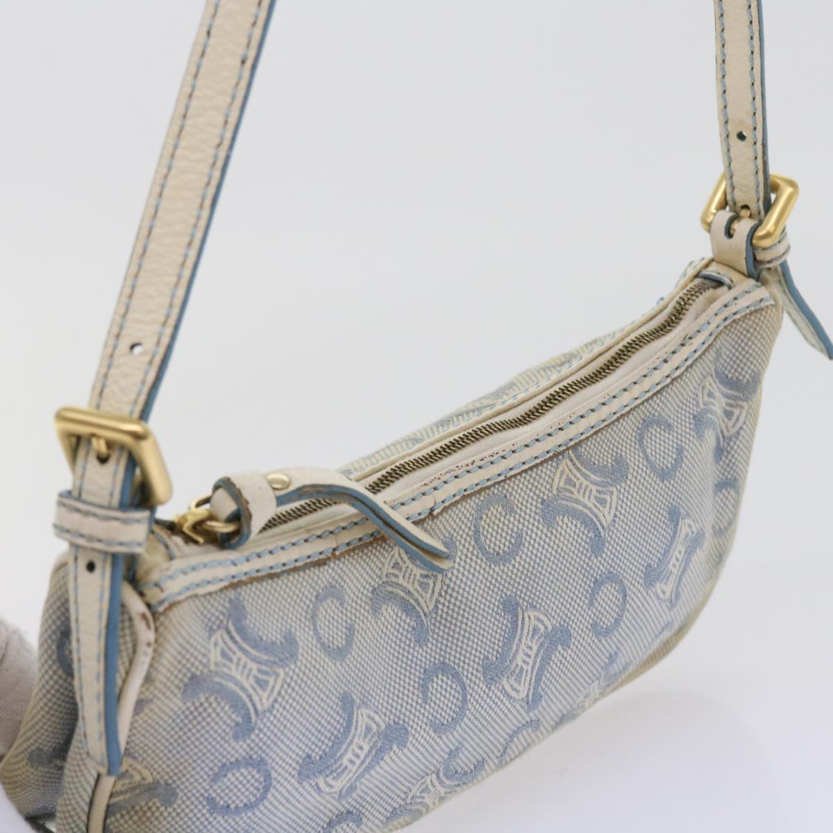 CELINE C Macadam Canvas Accessory Pouch Light Blue Auth bs9099