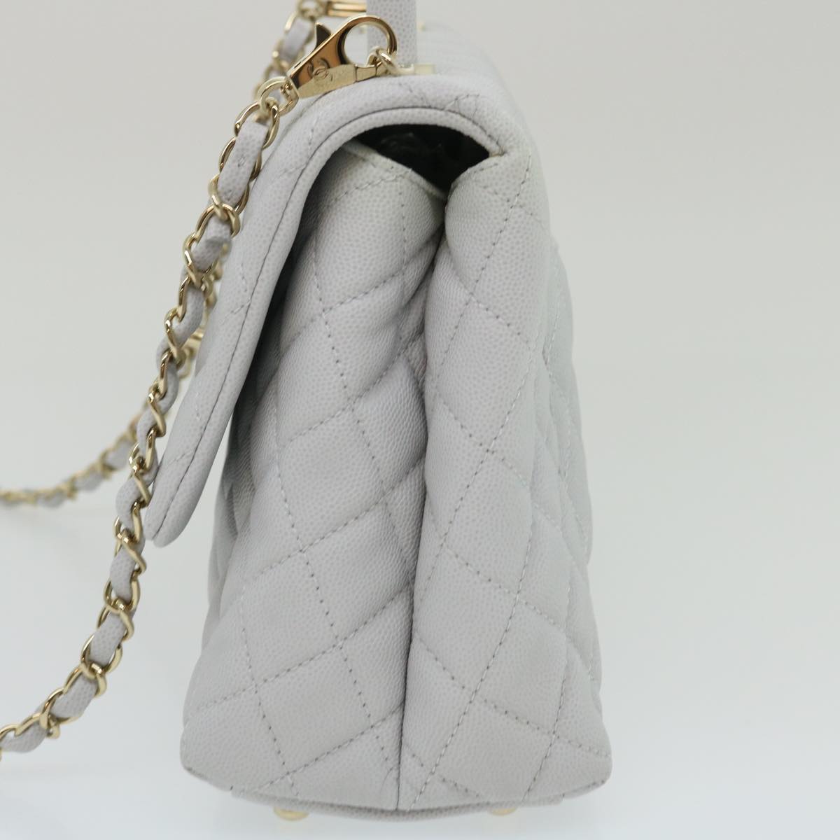 CHANEL Matelasse Chain Shoulder Hand Bag Caviar Skin 2way White CC Auth bs910A
