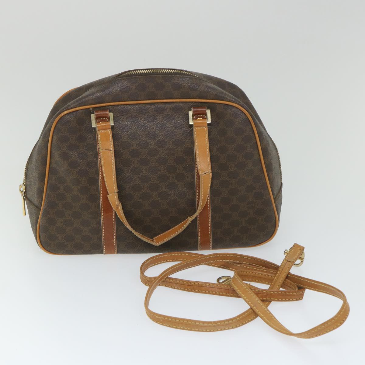 CELINE Macadam Canvas Shoulder Bag PVC Leather 2Set Beige Brown Auth bs9101 - 0