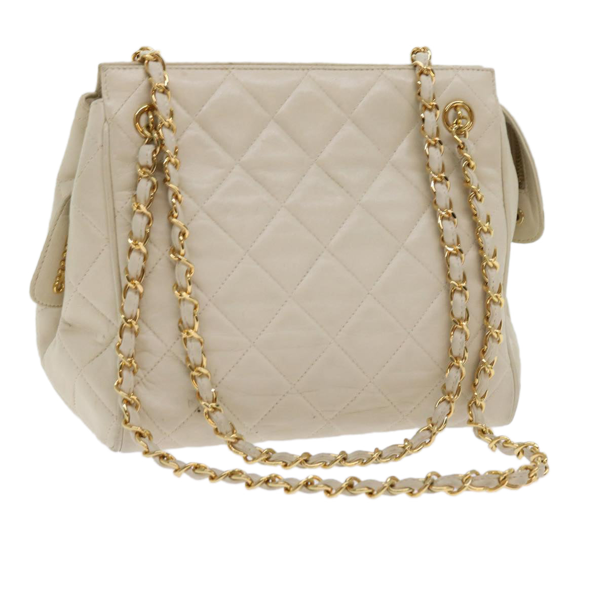 CHANEL Matelasse Chain Shoulder Bag Lamb Skin Beige CC Auth bs9148