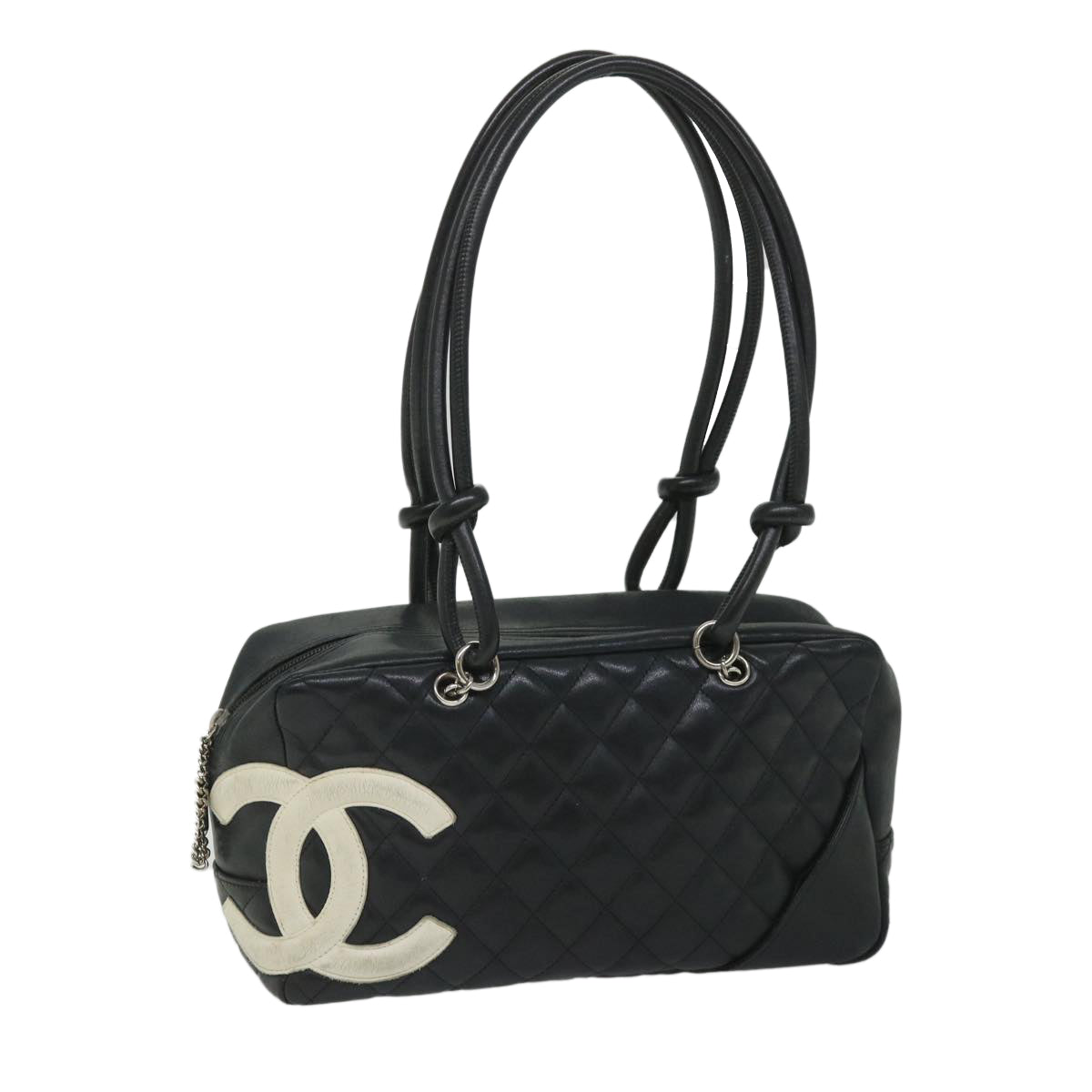 CHANEL Cambon Line Shoulder Bag Leather Black CC Auth bs9168