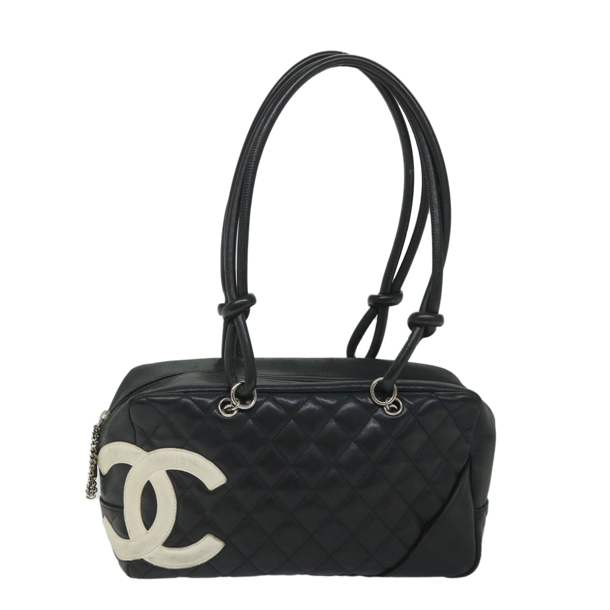 CHANEL Cambon Line Shoulder Bag Leather Black CC Auth bs9168