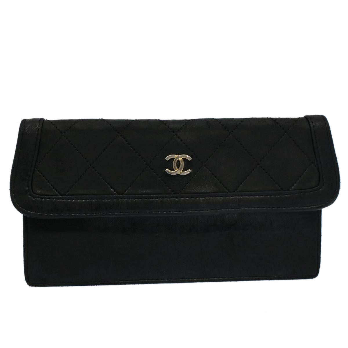 CHANEL Matelasse Pouch Leather Black CC Auth bs9175