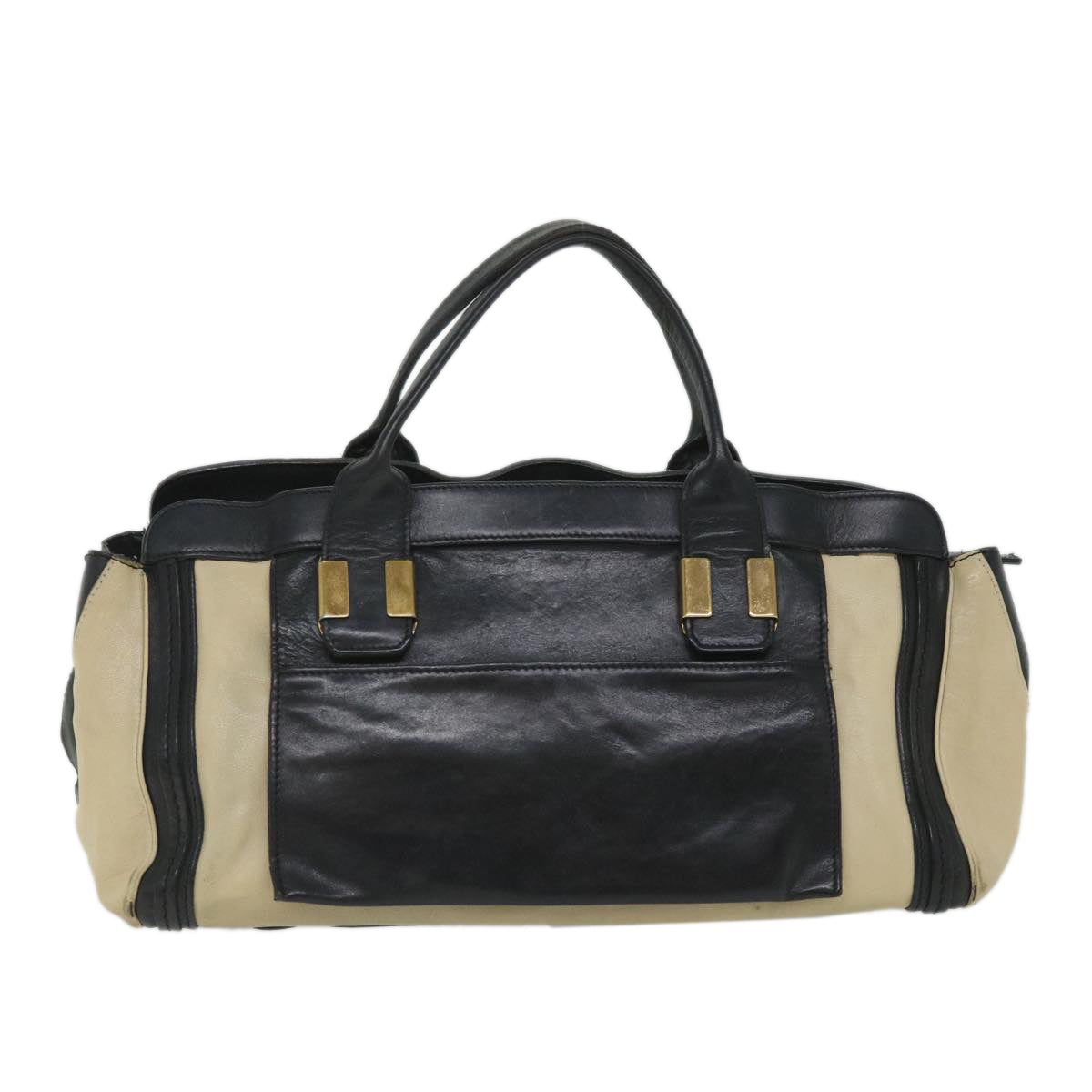 Chloe Hand Bag Leather Beige Black 01 13 62 65 Auth bs9176 - 0